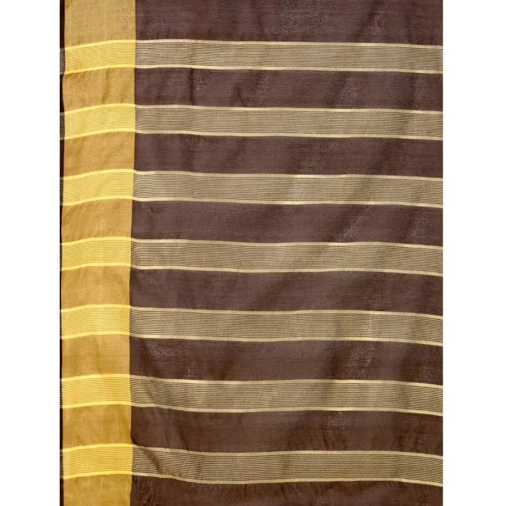 Women's Cotton Silk Striped Saree With Unstitched Blouse 5.5Mtr (Brown)