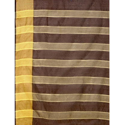 Women's Cotton Silk Striped Saree With Unstitched Blouse 5.5Mtr (Brown)