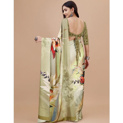 Women's Crepe Digital Print Saree With Unstitched Blouse 5.5Mtr (Multicolor)