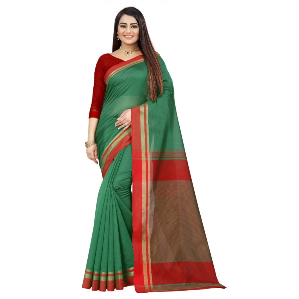 Women's Silk Blend Woven Saree With Unstitched Blouse 5.5Mtr (Green)