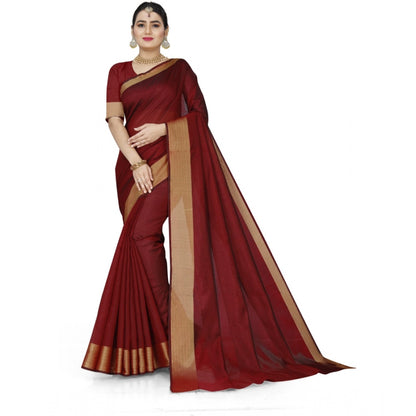 Women's Cotton Silk Self Design Saree With Unstitched Blouse 5.5Mtr (Maroon)