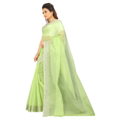 Women's Cotton Silk Self Design Saree With Unstitched Blouse 5.5Mtr (Light Green)