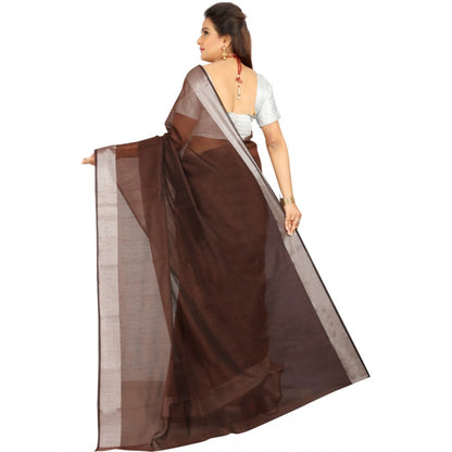 Women's Cotton Silk Self Design Saree With Unstitched Blouse 5.5Mtr (Brown)