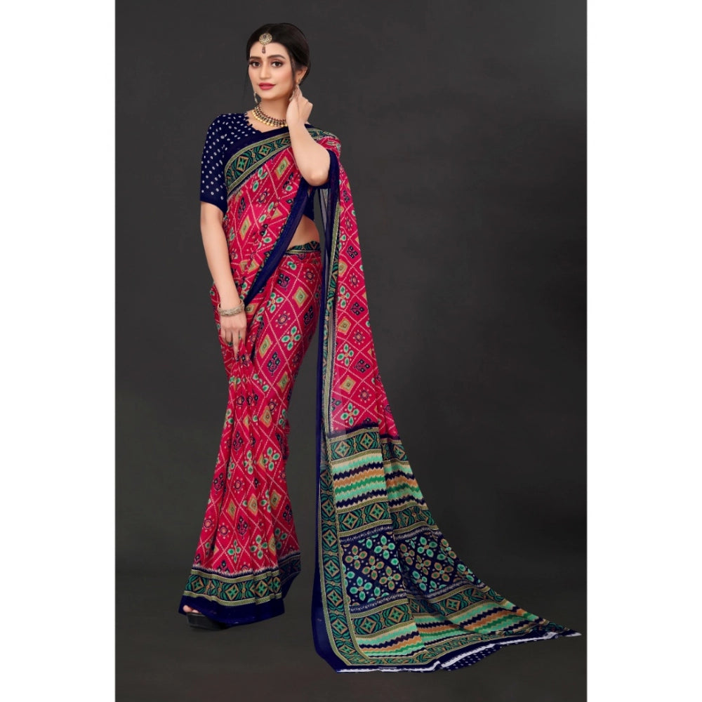 Women's Georgette Floral Print Saree With Unstitched Blouse 5.5Mtr (Pink)