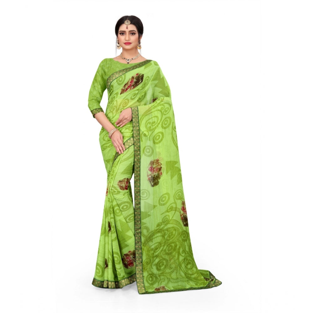 Women's Georgette Floral Print Saree With Unstitched Blouse 5.5Mtr (Green)