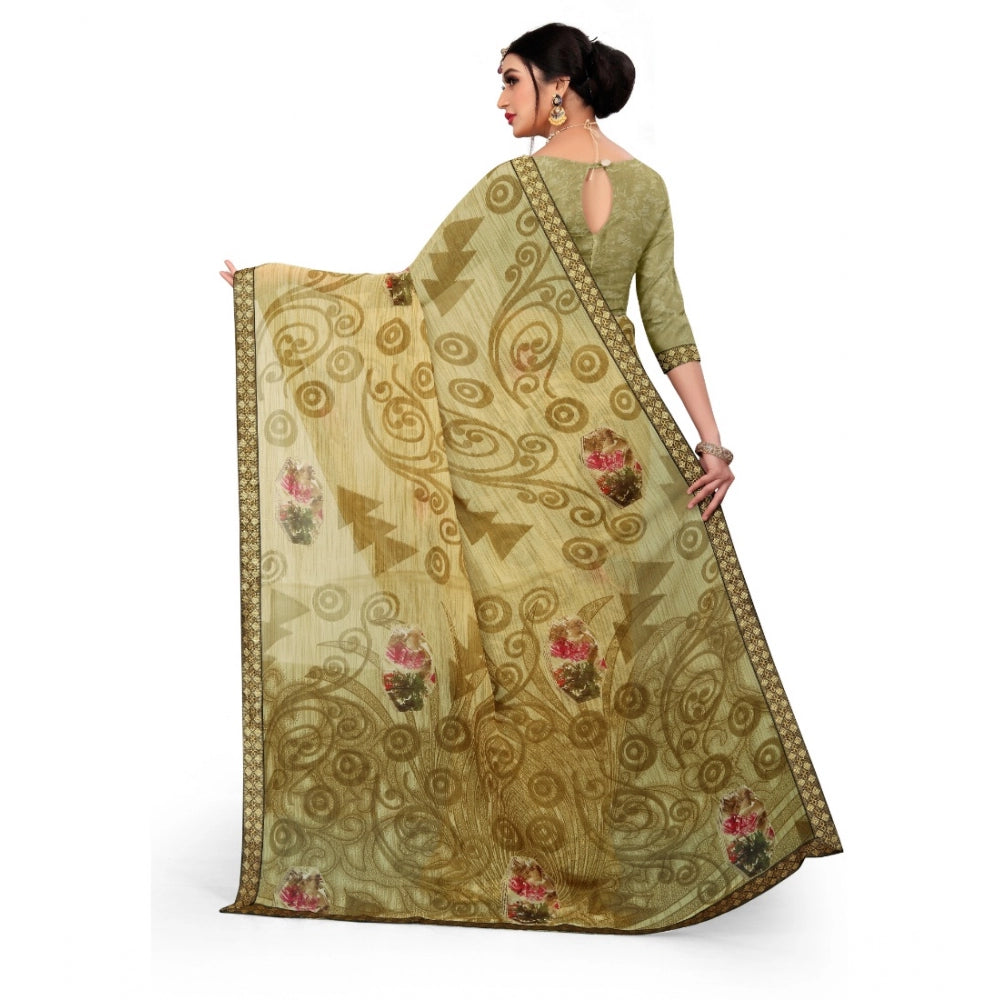 Women's Georgette Floral Print Saree With Unstitched Blouse 5.5Mtr (Brown)