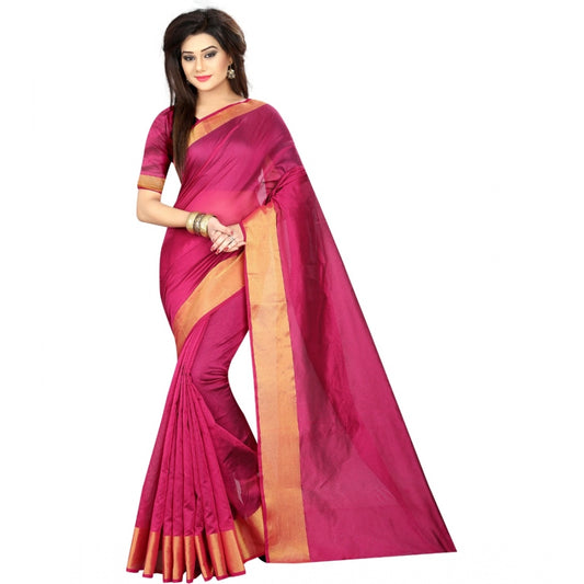 Women's Cotton Silk Solid/Plain Saree With Unstitched Blouse 5.5Mtr (Pink)