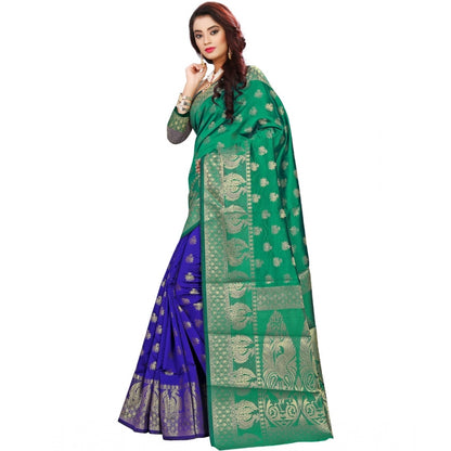 Women's Jacquard Woven Saree With Unstitched Blouse 5.5Mtr (Green)