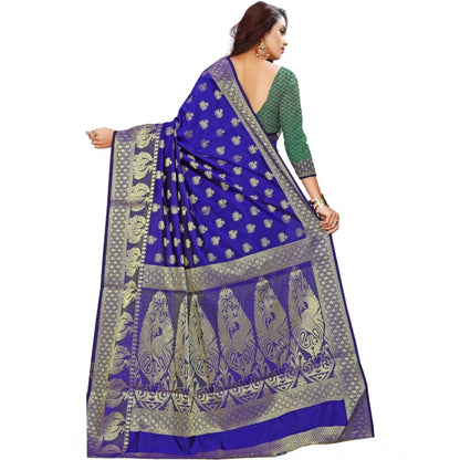 Women's Jacquard Woven Saree With Unstitched Blouse 5.5Mtr (Blue)