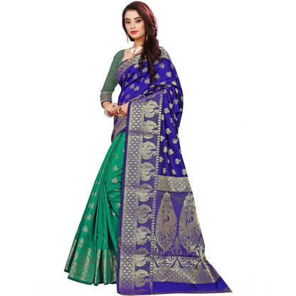 Women's Jacquard Woven Saree With Unstitched Blouse 5.5Mtr (Blue)