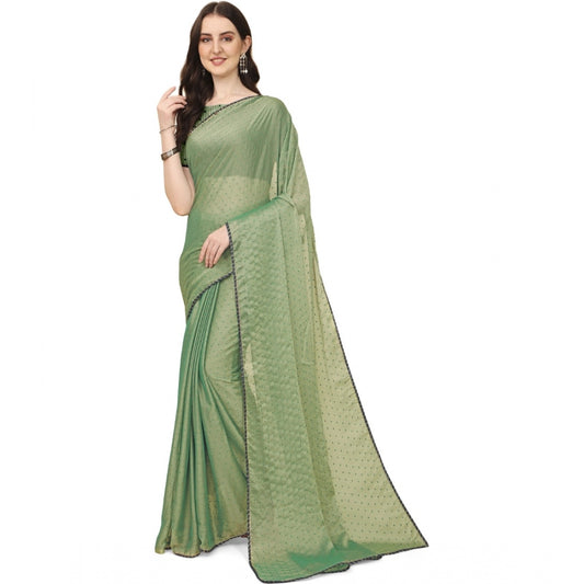 Women's Silk Blend Embellished Saree With Unstitched Blouse 5.5Mtr (Light Green)