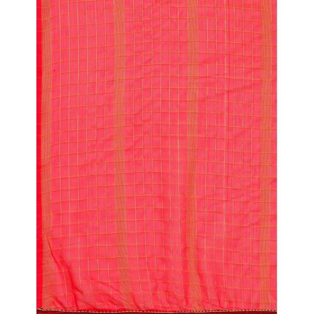 Generic Women's Silk Blend Checkered Saree With Unstitched Blouse 5.5Mtr (Pink)