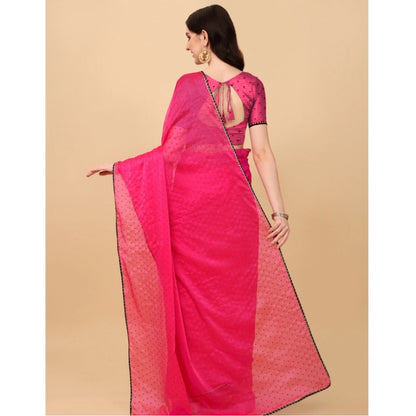 Generic Women's Silk Blend Embellished Saree With Unstitched Blouse 5.5Mtr (Pink)