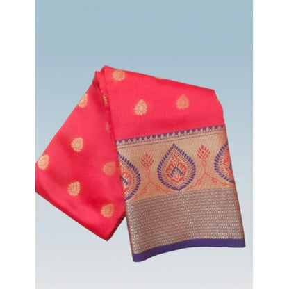 Women's Silk Blend Woven Saree With Unstitched Blouse 5.5Mtr (Red)