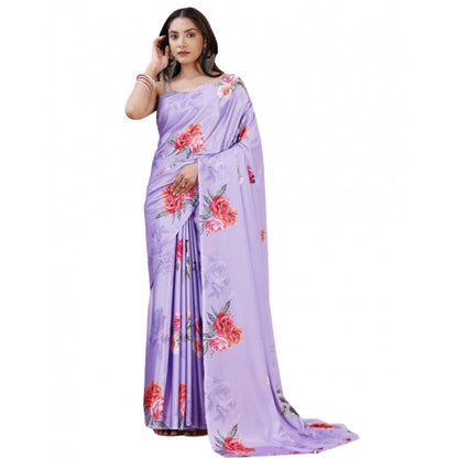 Women's Crepe Digital Print Saree With Unstitched Blouse 5.5Mtr (Purple)