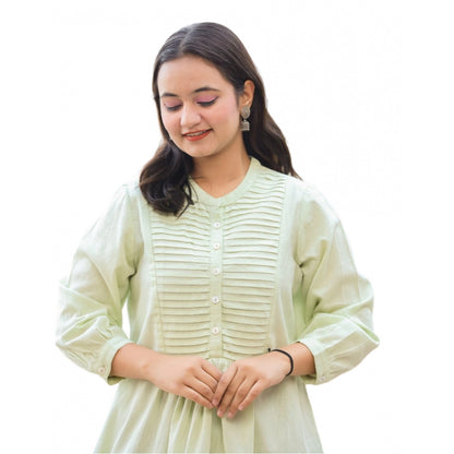 Generic Women's Cotton Solid Full Sleeve Band collar Tunic (Green)