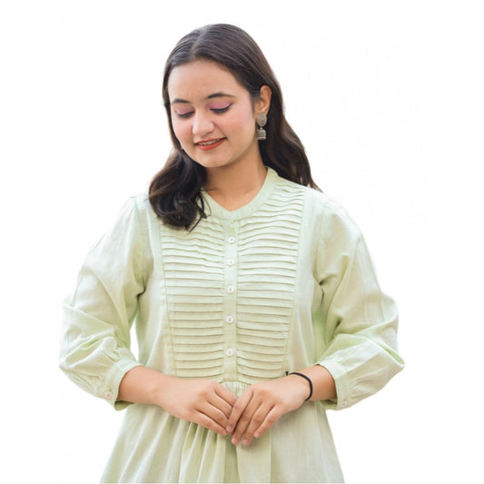 Generic Women's Cotton Solid Full Sleeve Band collar Tunic (Green)