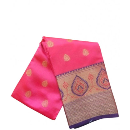 Women's Silk Blend Woven Saree With Unstitched Blouse 5.5Mtr (Pink)