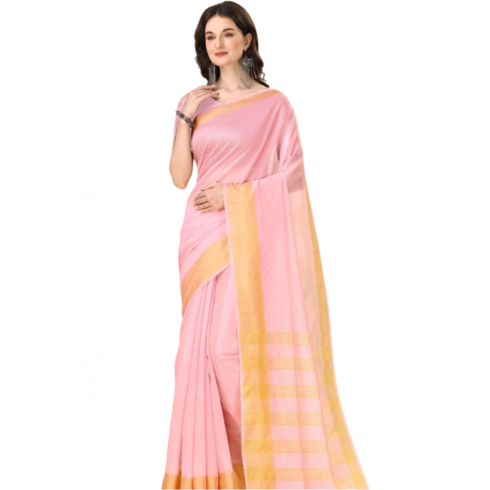 Women's Cotton Silk Striped Saree With Unstitched Blouse 5.5Mtr (Multicolor)