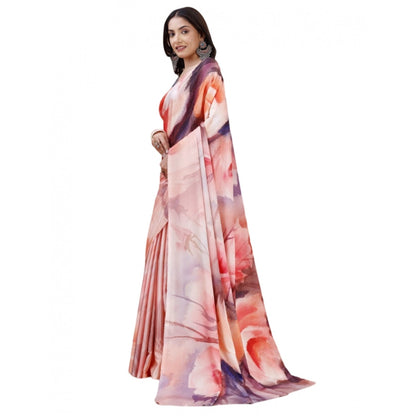 Women's Crepe Digital Print Saree With Unstitched Blouse 5.5Mtr (Multicolor)