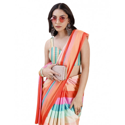 Women's Crepe Digital Print Saree With Unstitched Blouse 5.5Mtr (Multicolor)