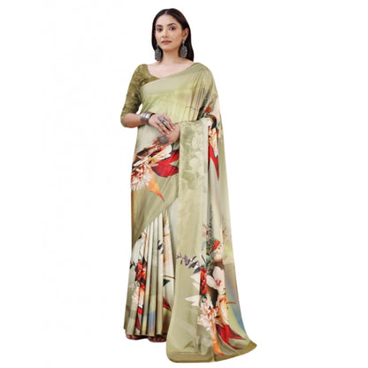 Women's Crepe Digital Print Saree With Unstitched Blouse 5.5Mtr (Multicolor)