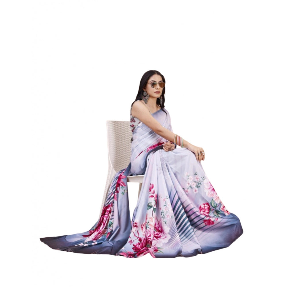 Women's Crepe Digital Print Saree With Unstitched Blouse 5.5Mtr (Multicolor)