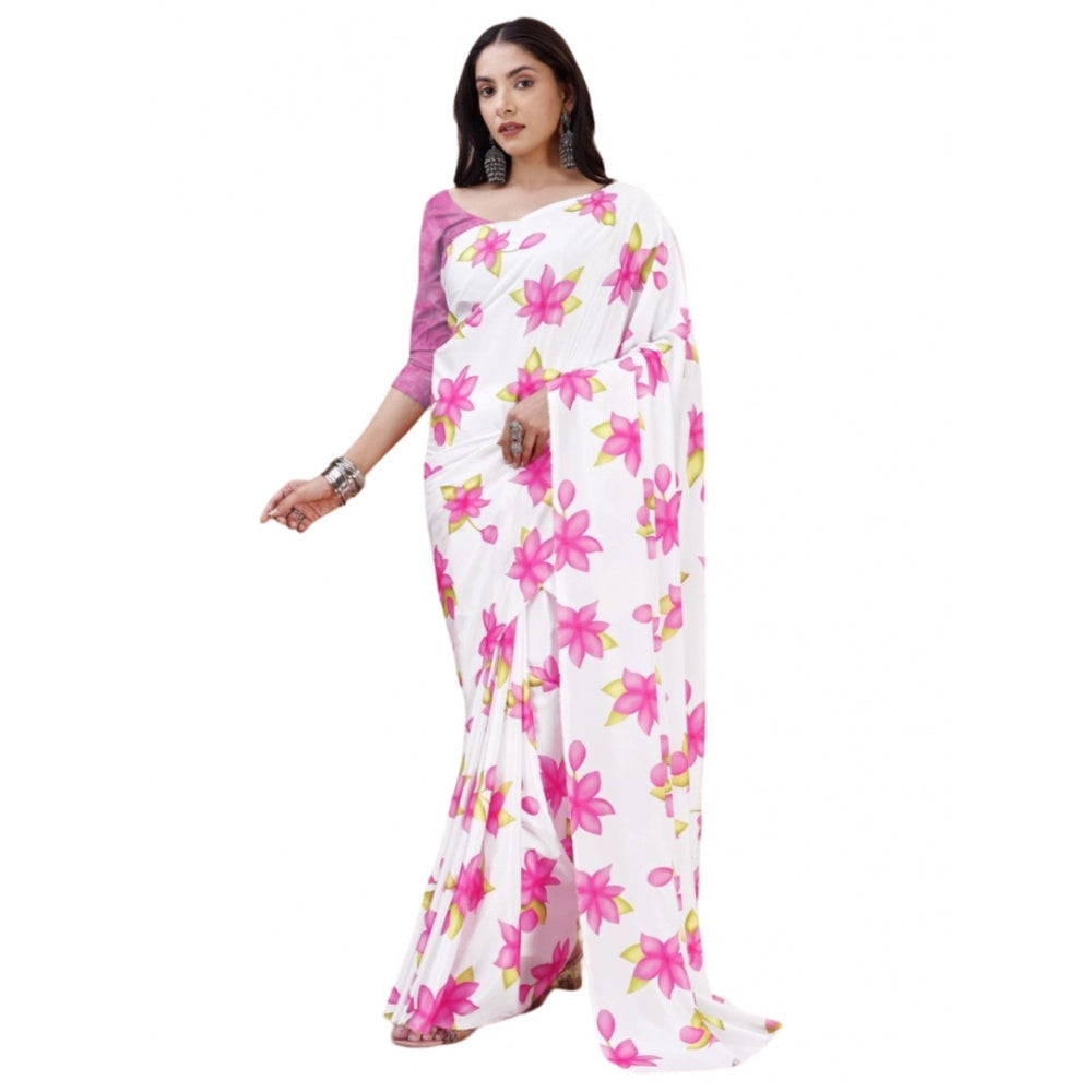 Women's Crepe Digital Print Saree With Unstitched Blouse 5.5Mtr (Pink)