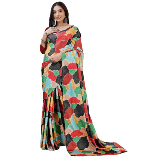 Women's Crepe Digital Print Saree With Unstitched Blouse 5.5Mtr (Red)