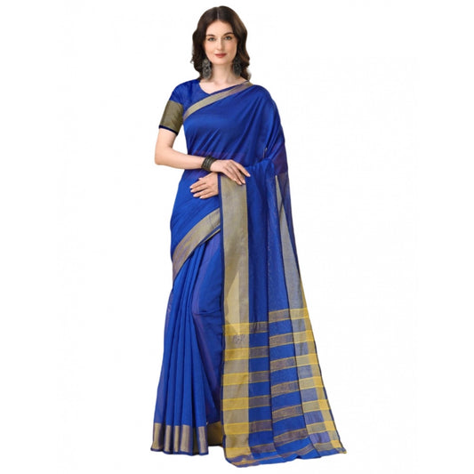 Women's Cotton Silk Striped Saree With Unstitched Blouse 5.5Mtr (Multicolor)