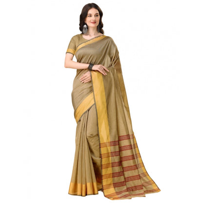 Women's Cotton Silk Striped Saree With Unstitched Blouse 5.5Mtr (Cream)