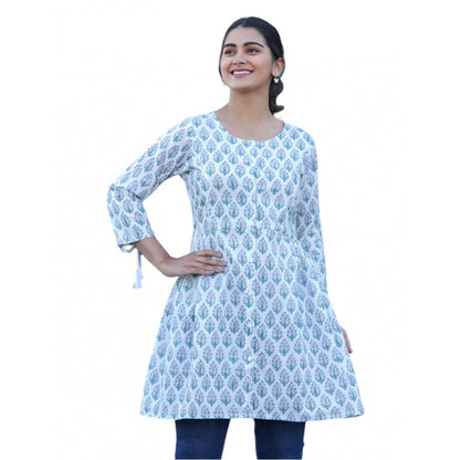 Generic Women's Cotton Printed 3/4 Sleeve Round Neck Tunics (White)