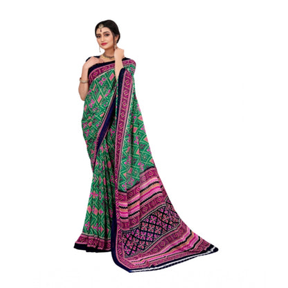 Women's Georgette Floral Print Saree With Unstitched Blouse 5.5Mtr (Green)