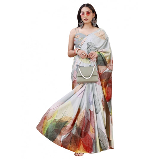 Women's Crepe Digital Print Saree With Unstitched Blouse 5.5Mtr (Multicolor)