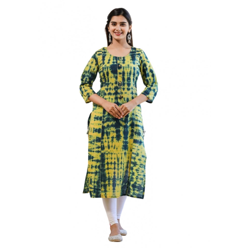 Generic Women's Cotton Dyed 3/4 Sleeve Round Neck Kurti (Green)