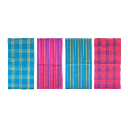 Pack Of_4 Cotton Checkered Kitchen Towel Sets (Multicolor, Size: 15x25 In)