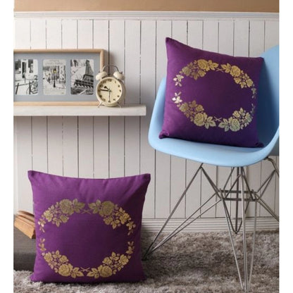 Pack Of_2 Cotton Printed Cushion Cover Sets (Purple, Size: 16x16 In)