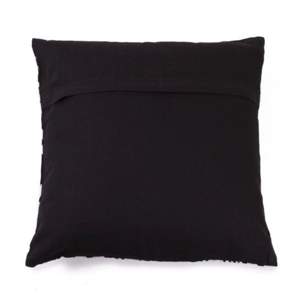 Pack Of_2 Cotton Printed Cushion Cover Sets (Black, Size: 16x16 In)