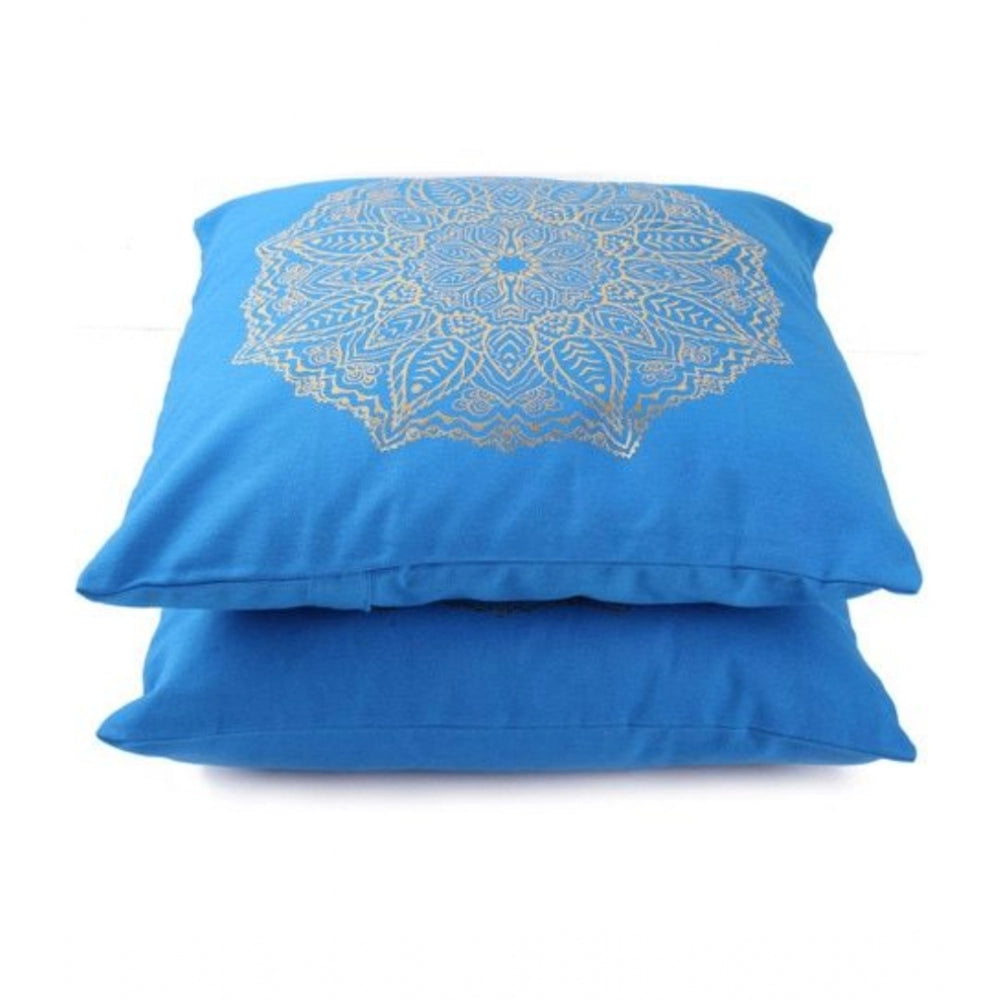 Pack Of_2 Cotton Printed Cushion Cover Sets (Blue, Size: 16x16 In)