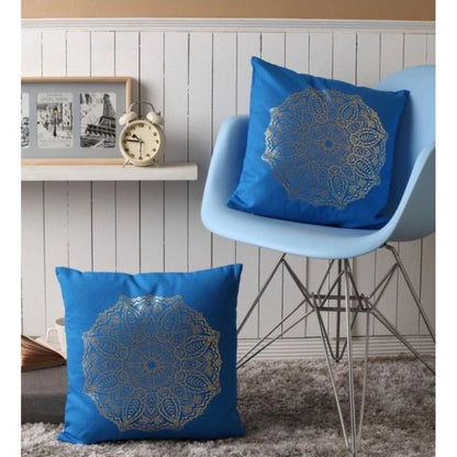 Pack Of_2 Cotton Printed Cushion Cover Sets (Blue, Size: 16x16 In)