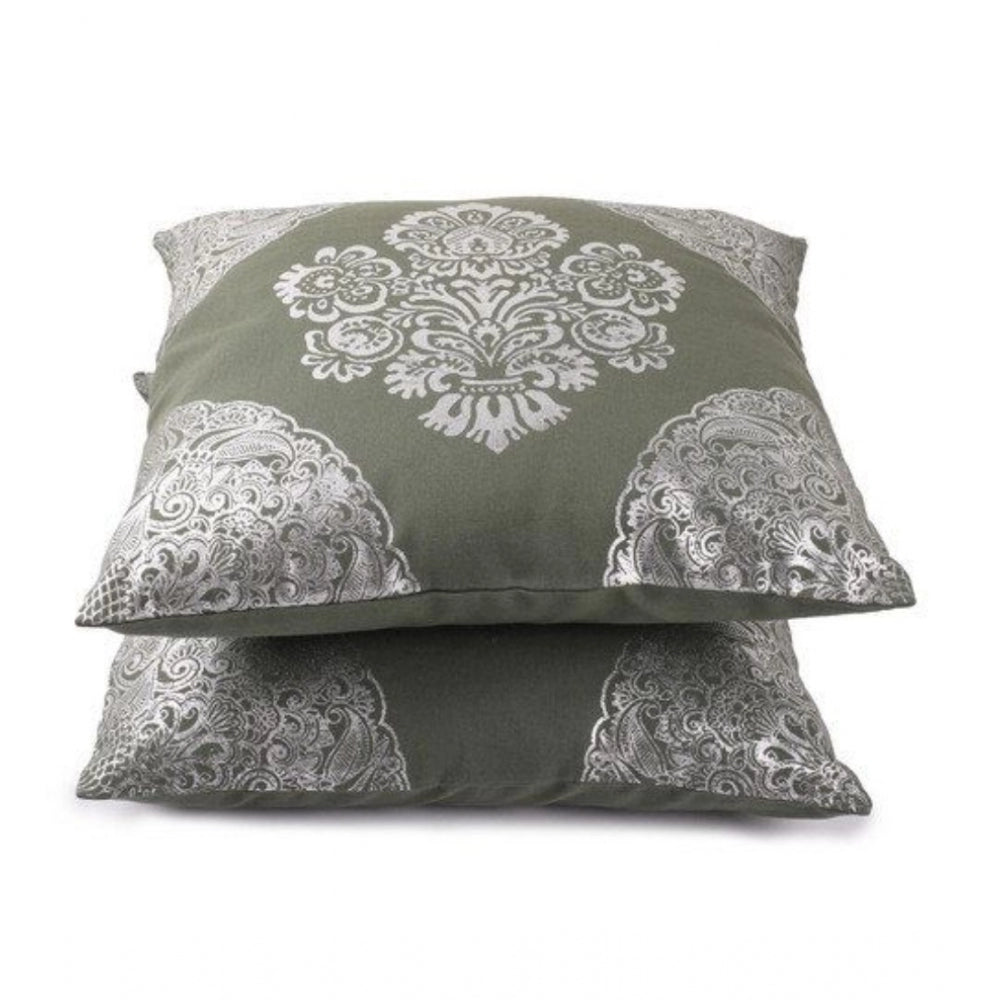 Pack Of_2 Cotton Printed Cushion Cover Sets (Green, Size: 16x16 In)