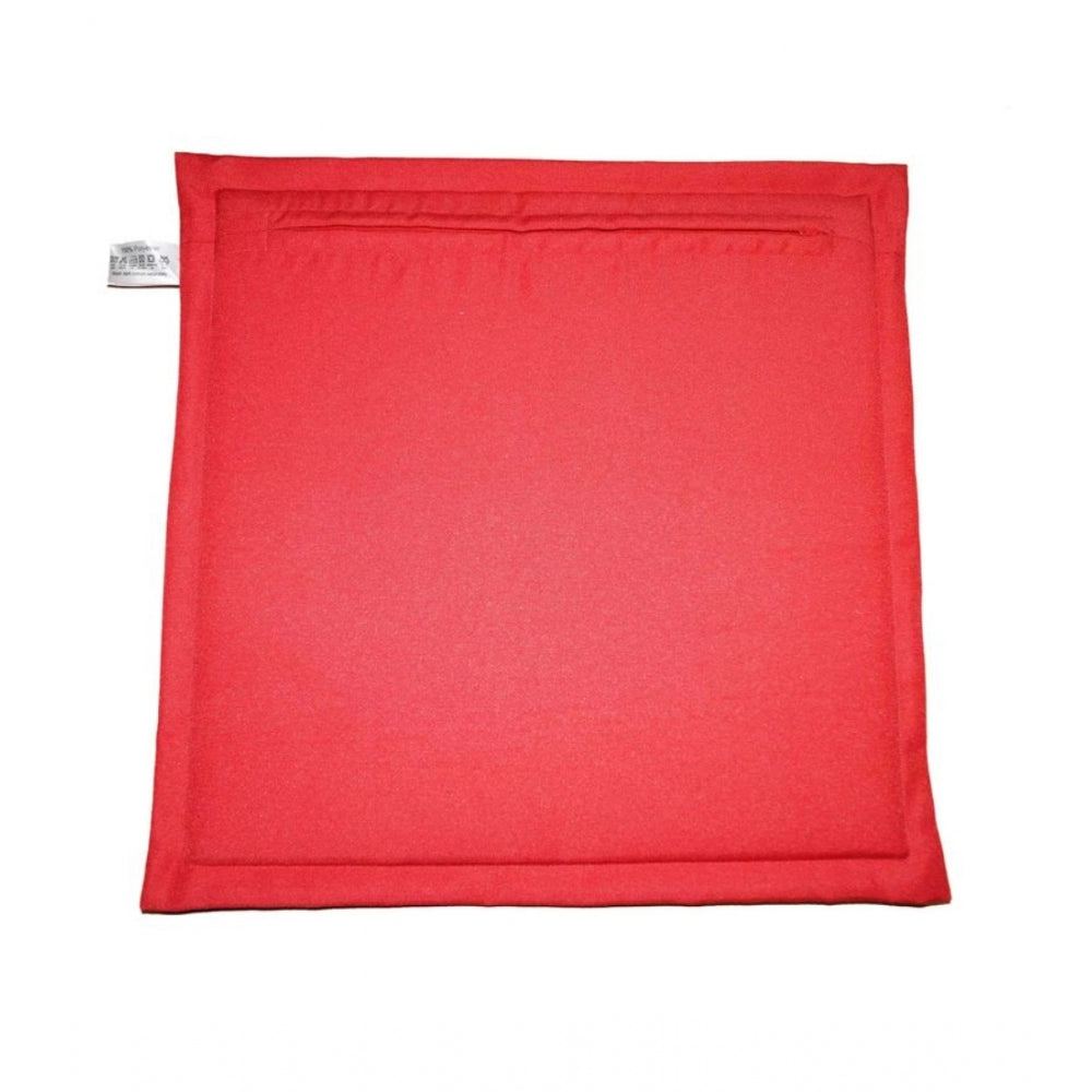 Pack Of_4 Polyester Solid Chairpads (Red, Size: 16x16 In)