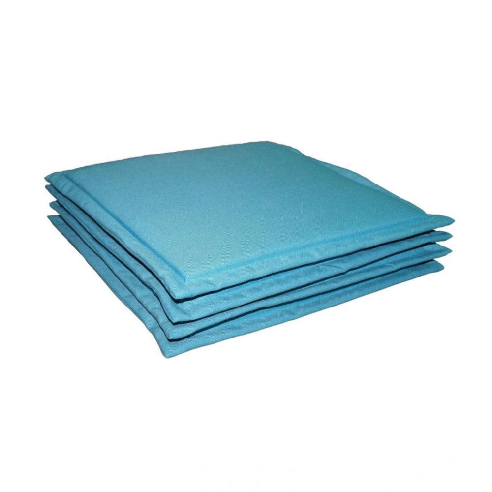 Pack Of_4 Polyester Solid Chairpads (Light Blue, Size: 16x16 In)