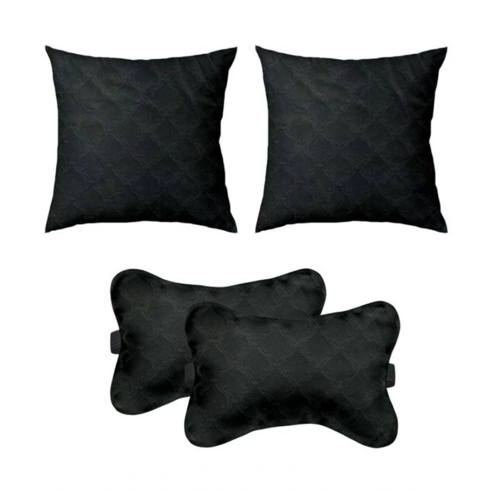 Pack Of_4 Polyester Printed Car Pillow Sets (Black, Size: 12x12 In)