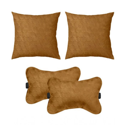 Pack Of_4 Polyester Printed Car Pillow Sets (Brown, Size: 12x12 In)