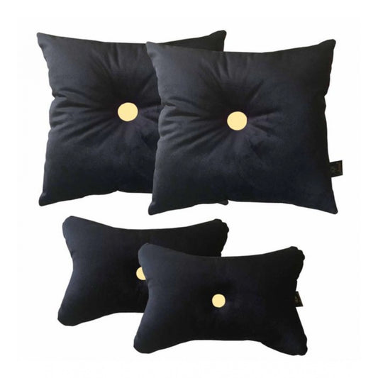 Pack Of_4 Polyester Solid Car Pillow Sets (Black, Size: 12x12 In)