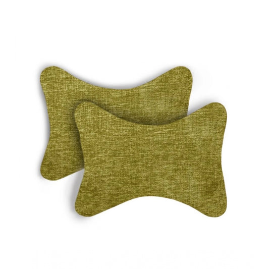 Pack Of_2 Polyester Solid Bone Neck Pillow (Green, Size: 7x11 In)