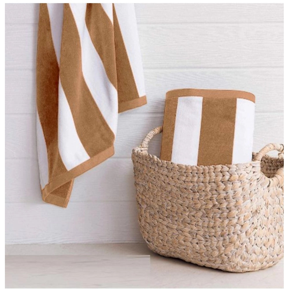 Cotton Striped Bath Towels (Beige &amp; White, Size: 36x71 In)