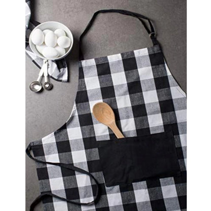 Cotton Checked  Aprons (Black &amp; White, Size: 28x32 In)