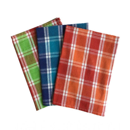 Pack Of_3 Cotton Checkered Kitchen Towel Sets (Multicolor, Size: 24x16 In)